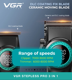 ست ۴ تایی کامل VGR Stepless Pro شامل حجمزن، خطزن، شیور و سشوار حرفهای