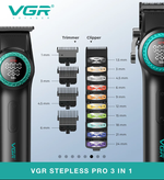 ست ۴ تایی کامل VGR Stepless Pro شامل حجمزن، خطزن، شیور و سشوار حرفهای